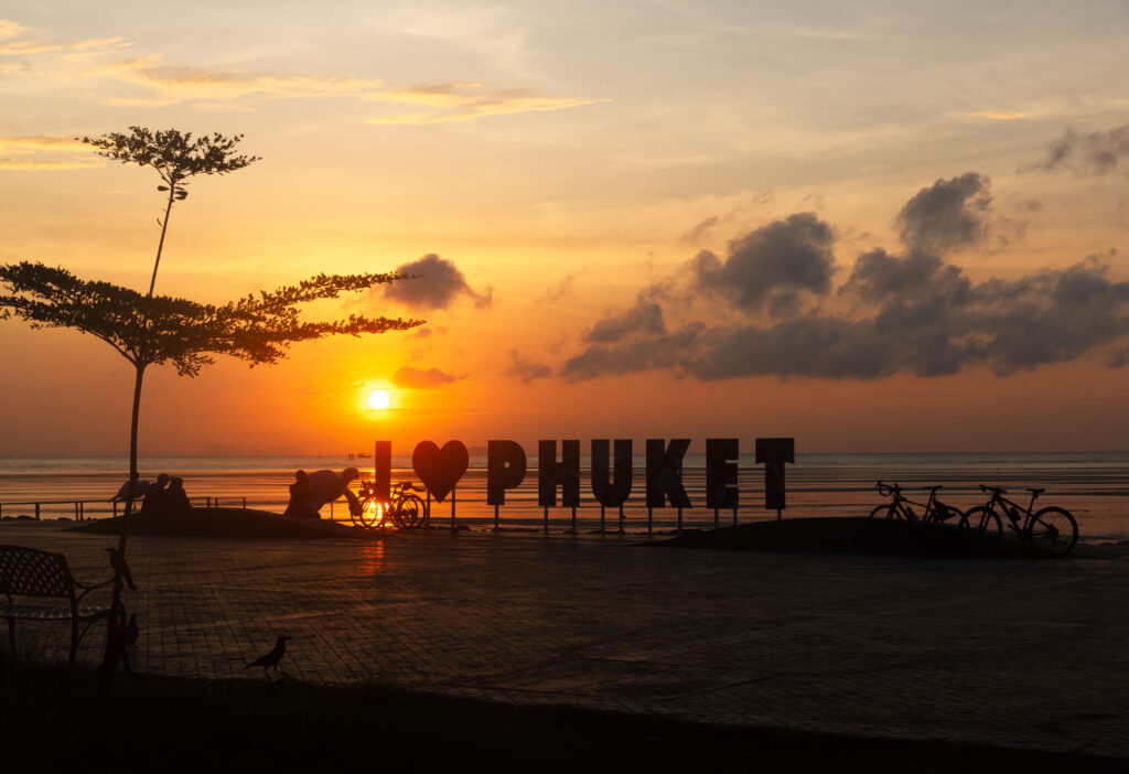 Beautiful sky in the morning at Saphanhin public beach, Phuket,