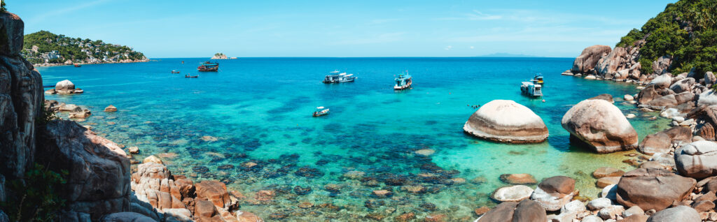 View of the bay and rocks on the island,Shark Bay Koh Tao